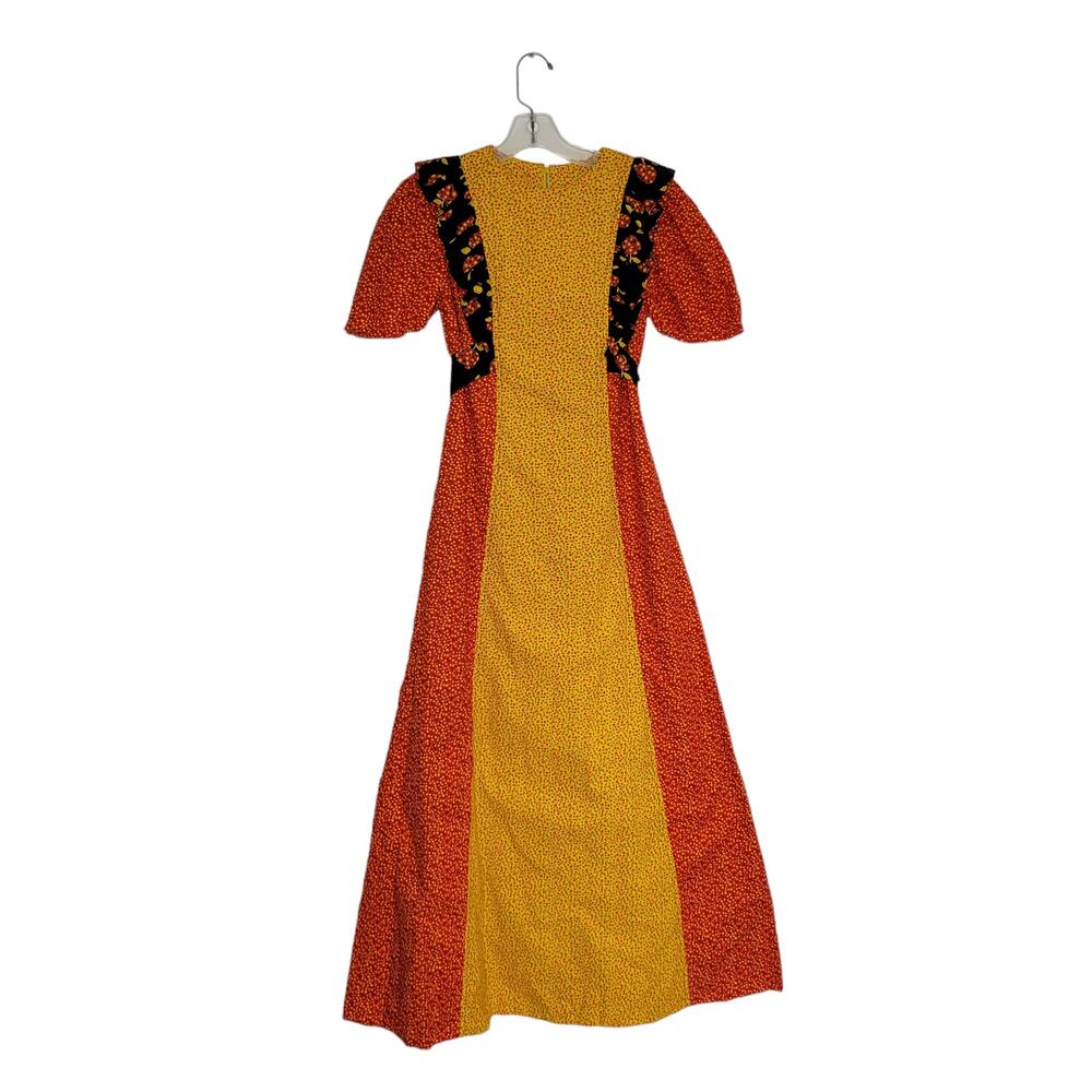 Ultimate Vintage Fall Cottage Maxi Dress Mixed Print Handmade Apple Women